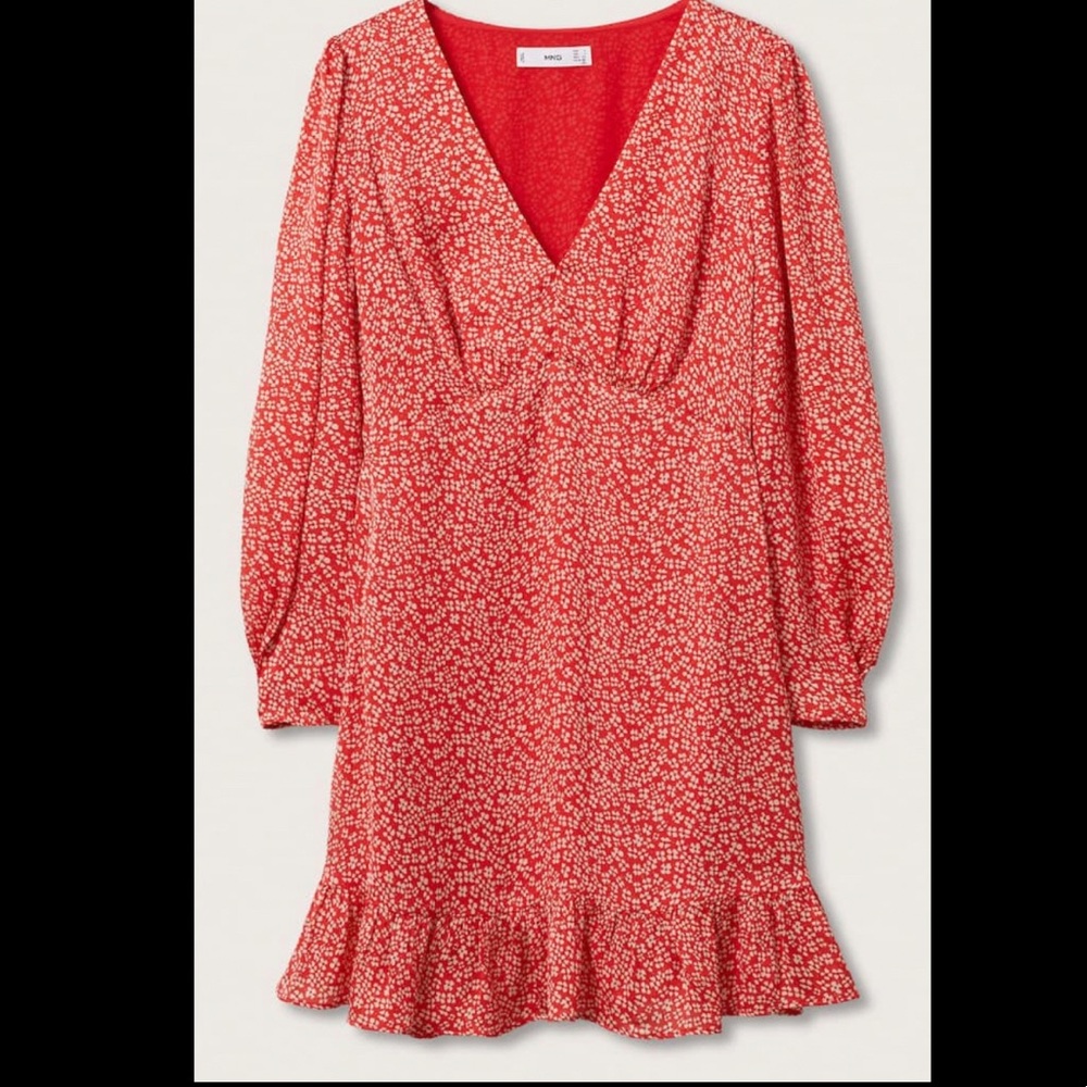 Mango printed dress with ballon sleeve - size M, silk effect